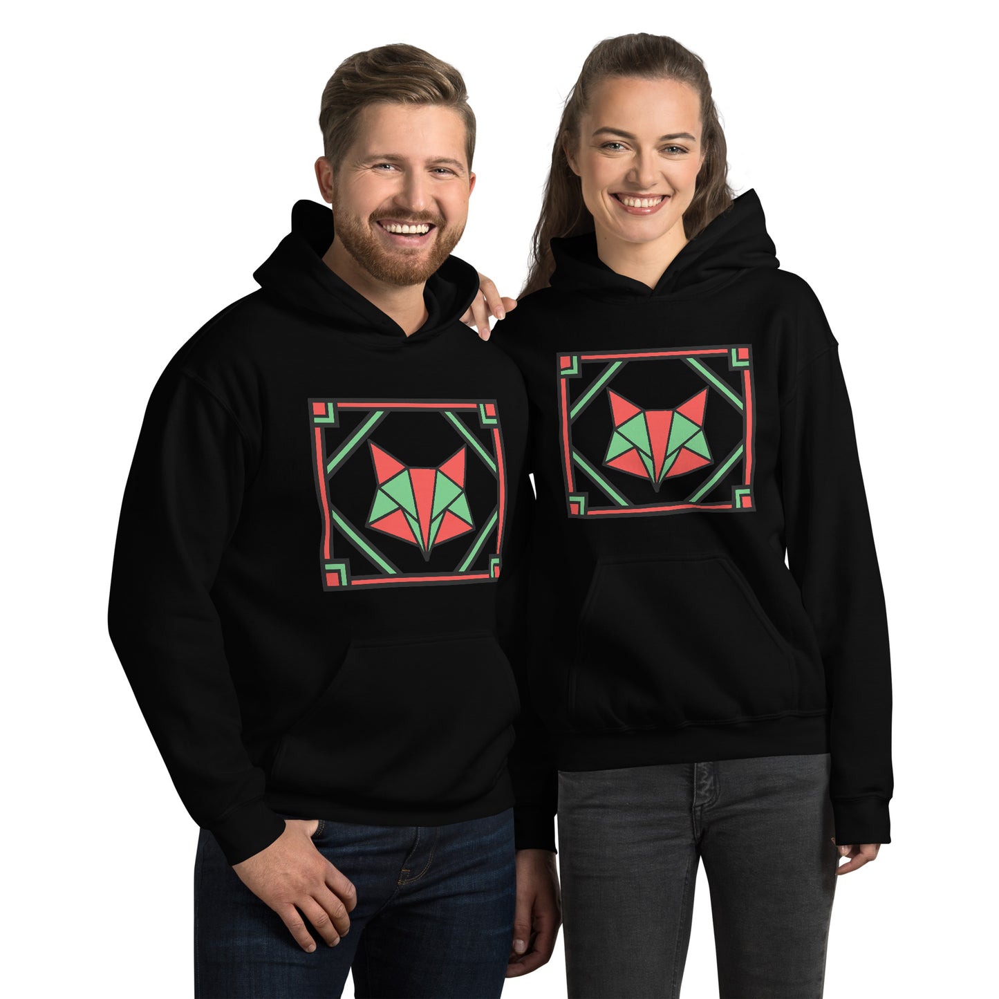 Red and Green Box Fox Unisex Hoodie