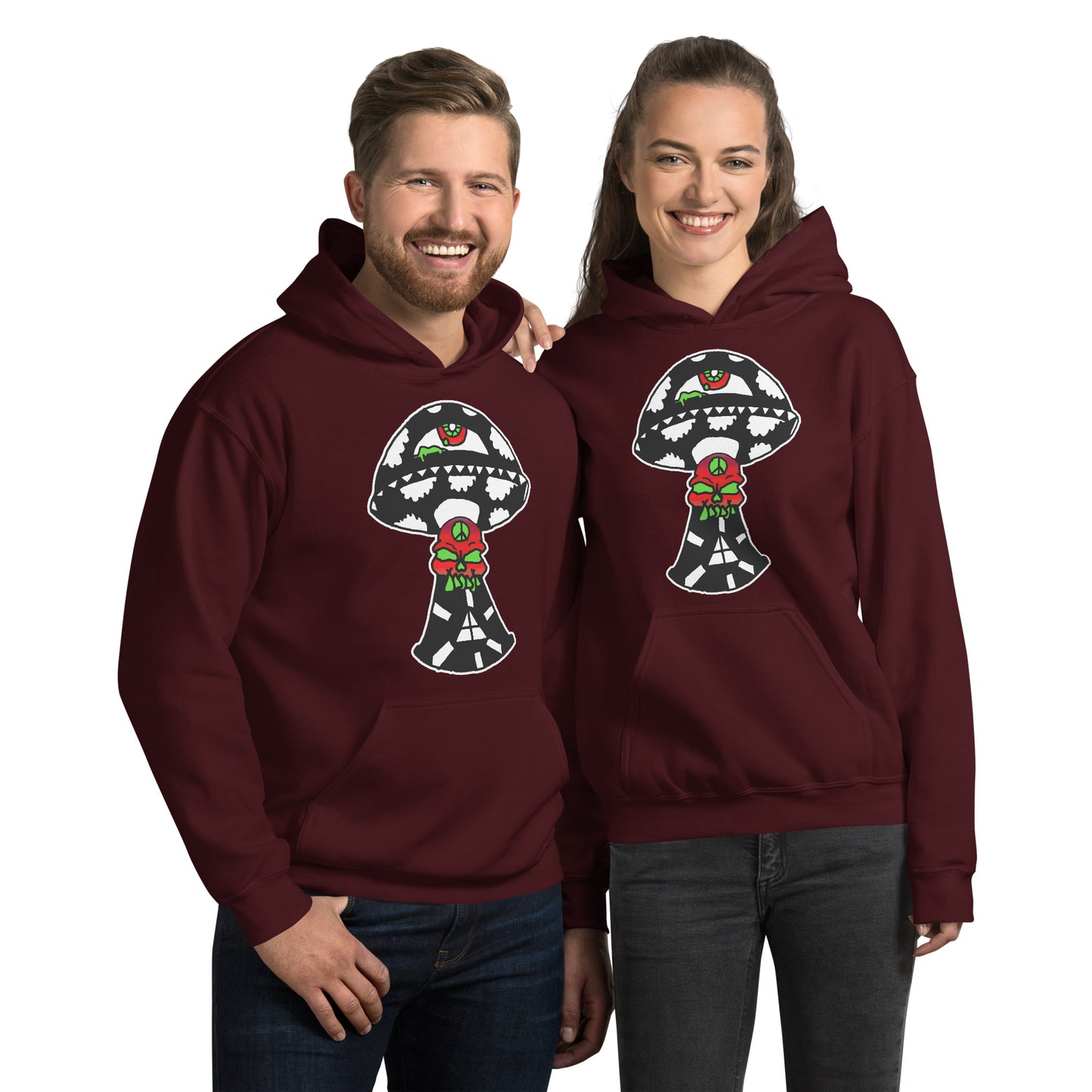 Black and White Skull Shroom Unisex Hoodie