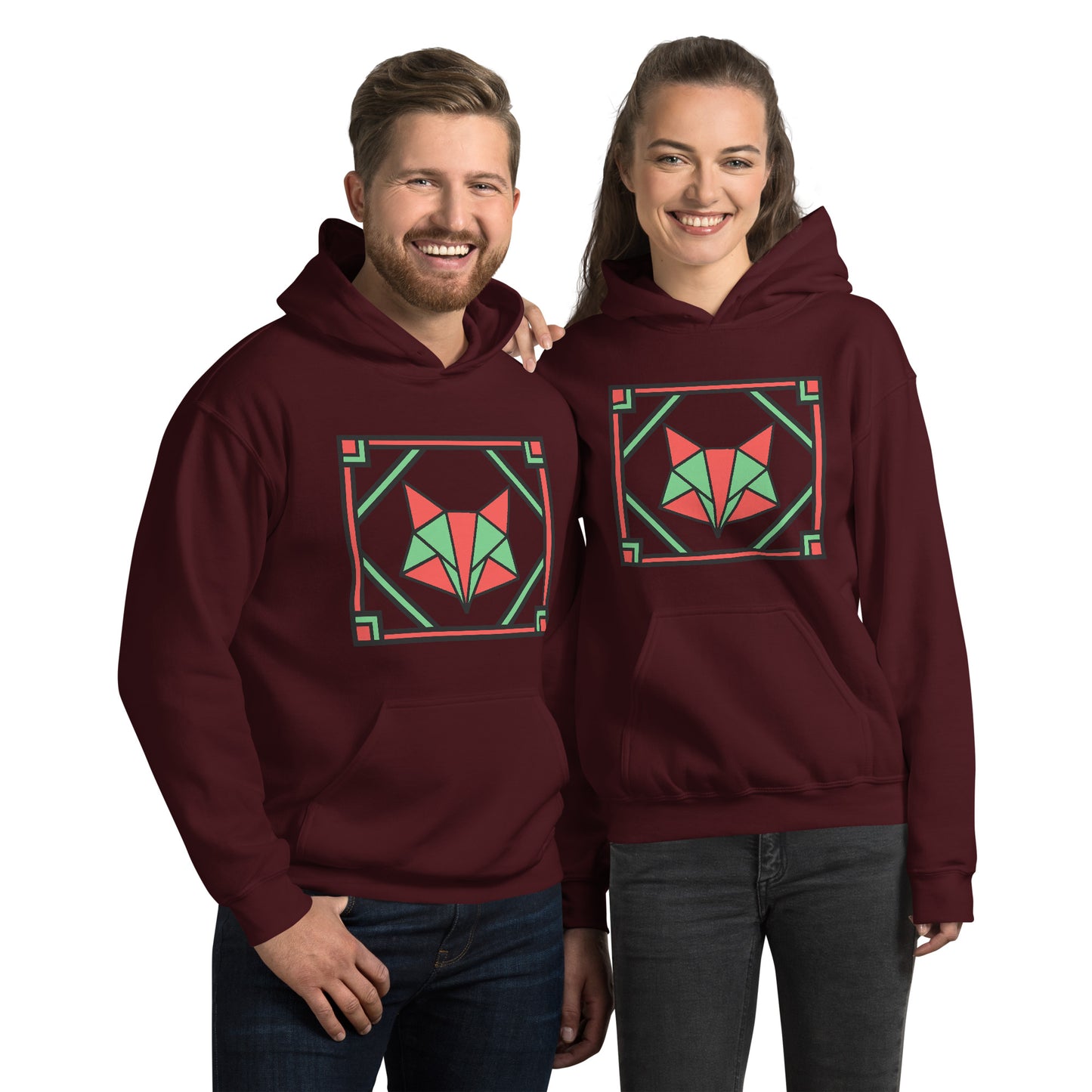 Red and Green Box Fox Unisex Hoodie