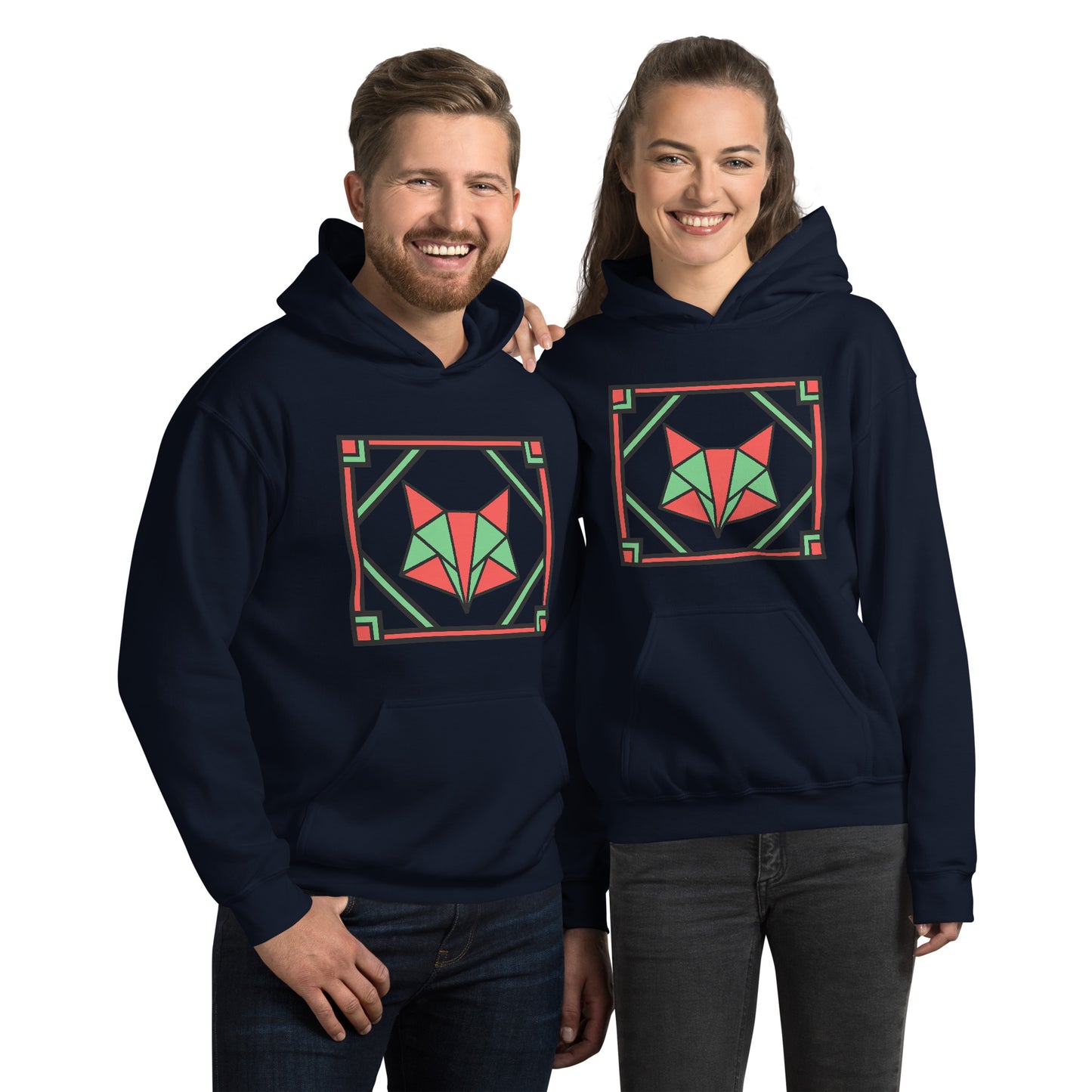 Red and Green Box Fox Unisex Hoodie