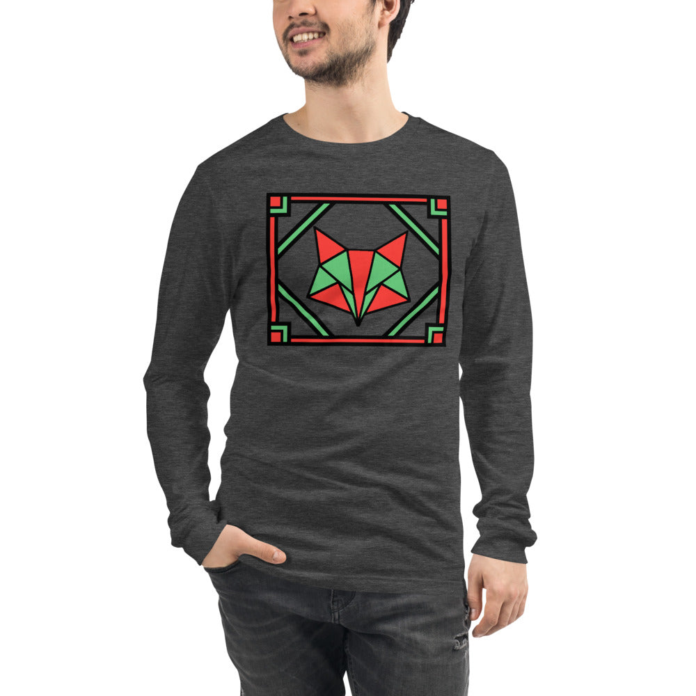 Red and Green Box Fox Unisex Long Sleeve Tee