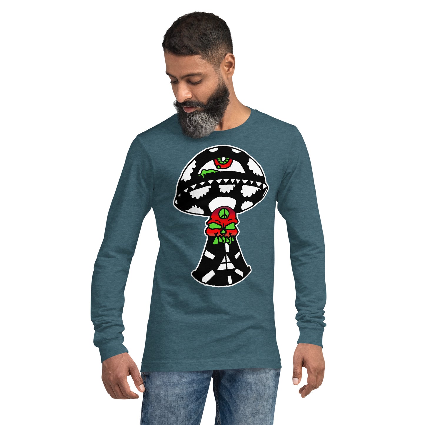 Black and White Skull Shroom Unisex Long Sleeve Tee