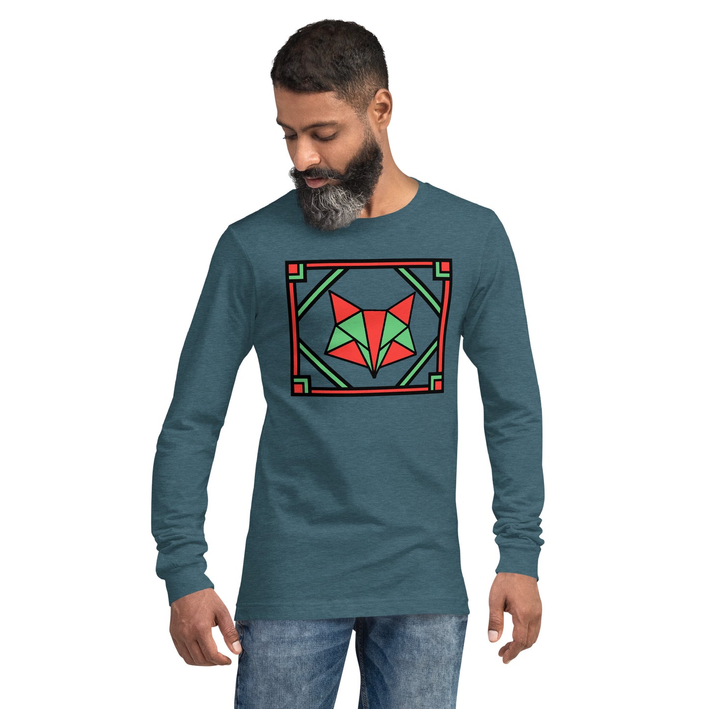 Red and Green Box Fox Unisex Long Sleeve Tee