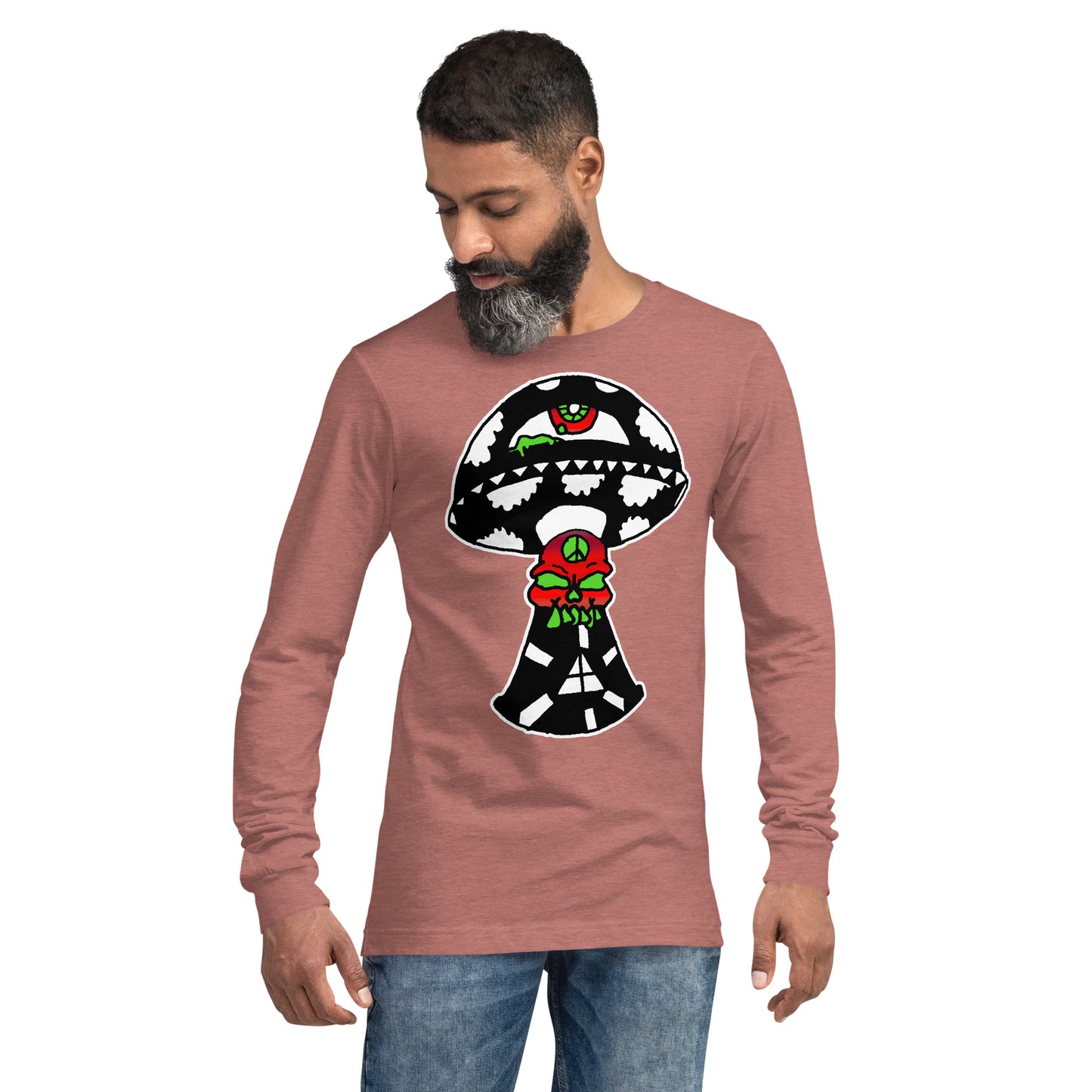 Black and White Skull Shroom Unisex Long Sleeve Tee