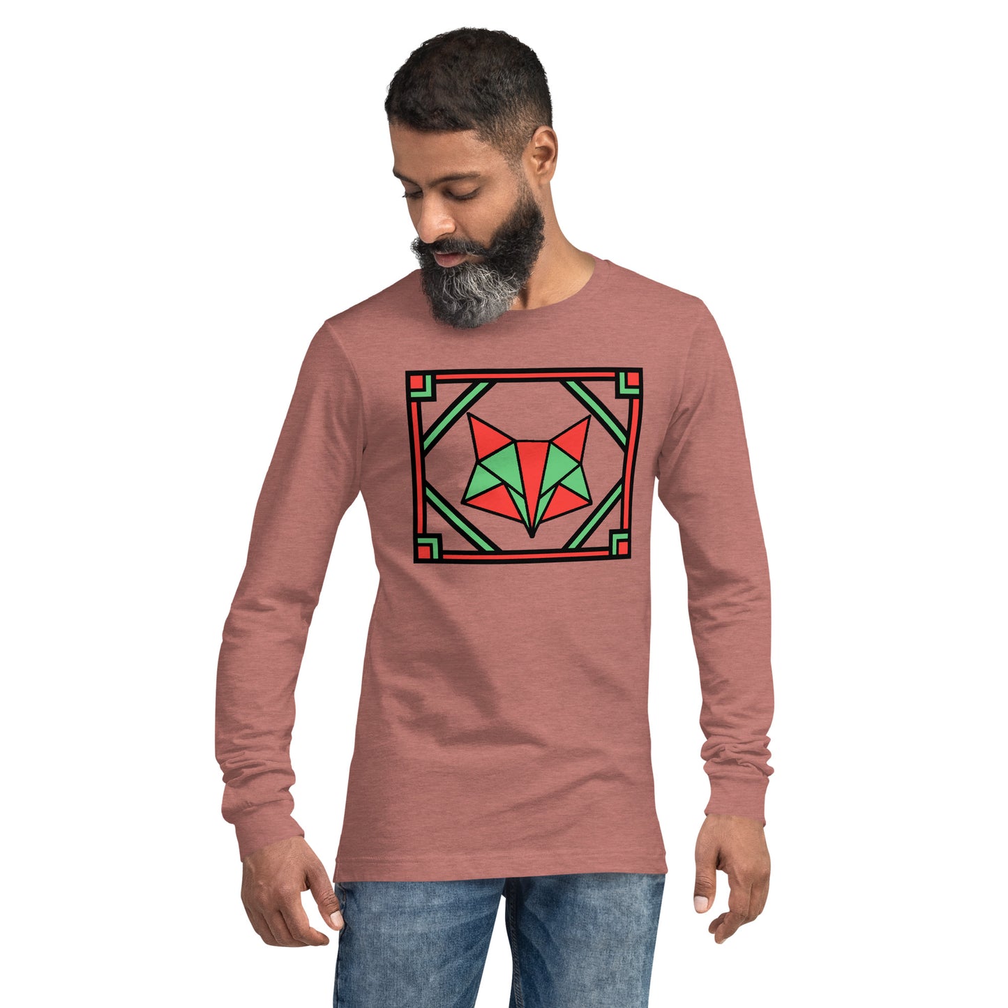 Red and Green Box Fox Unisex Long Sleeve Tee