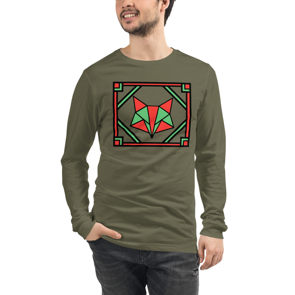 Red and Green Box Fox Unisex Long Sleeve Tee