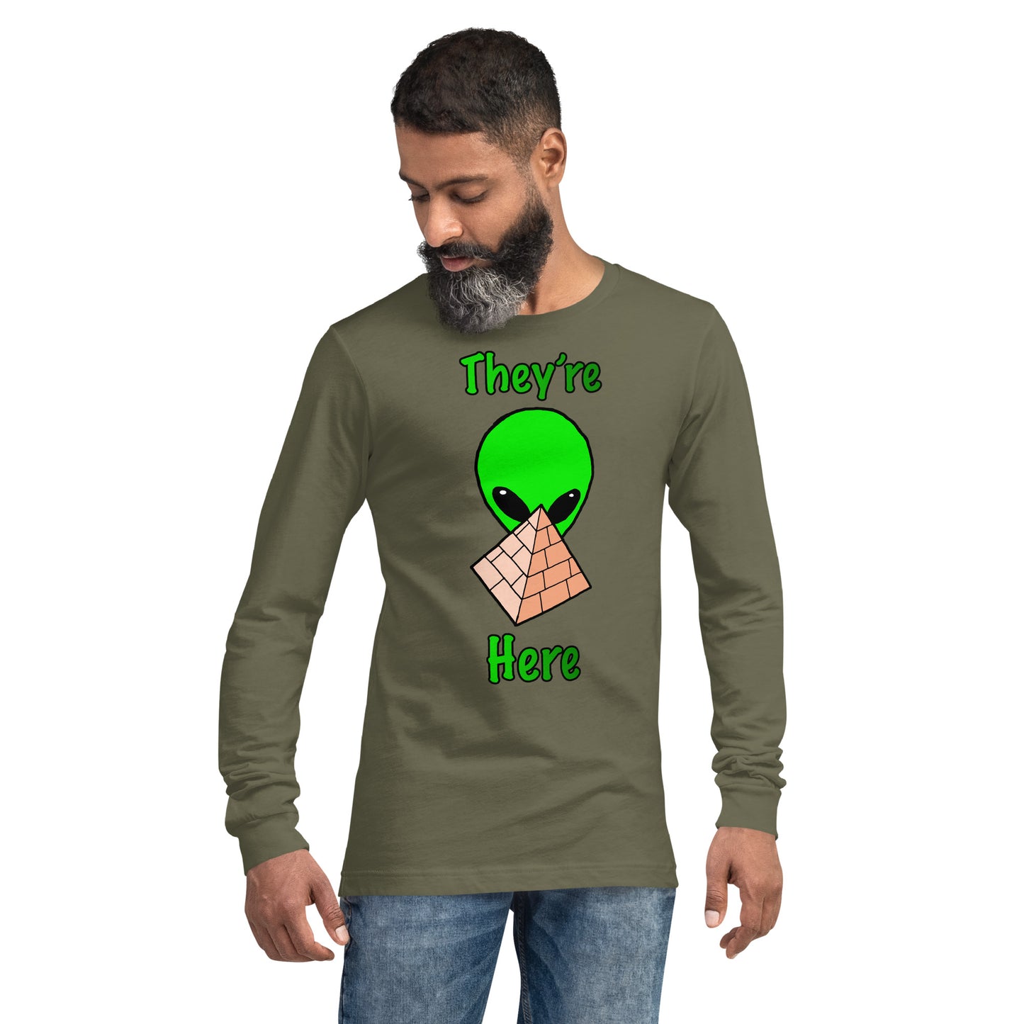 Green Alien Pyramid Unisex Long Sleeve Tee