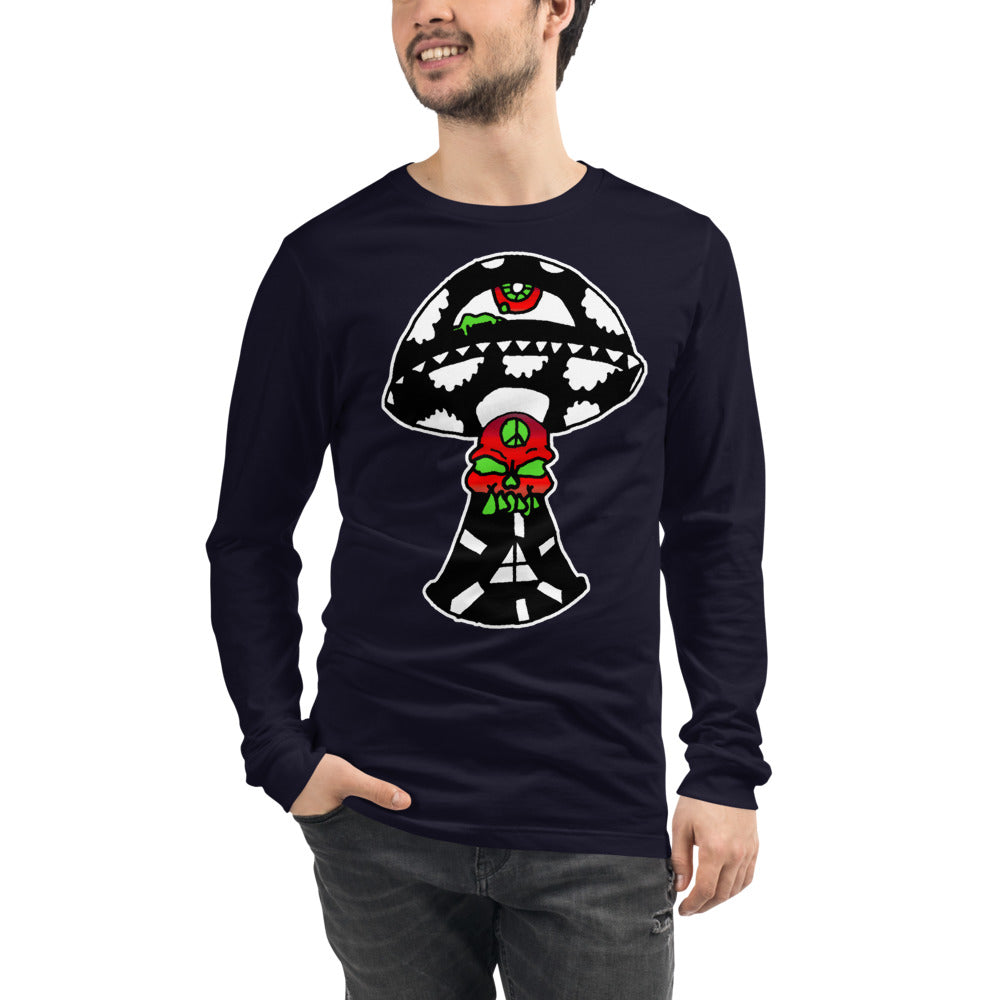 Black and White Skull Shroom Unisex Long Sleeve Tee