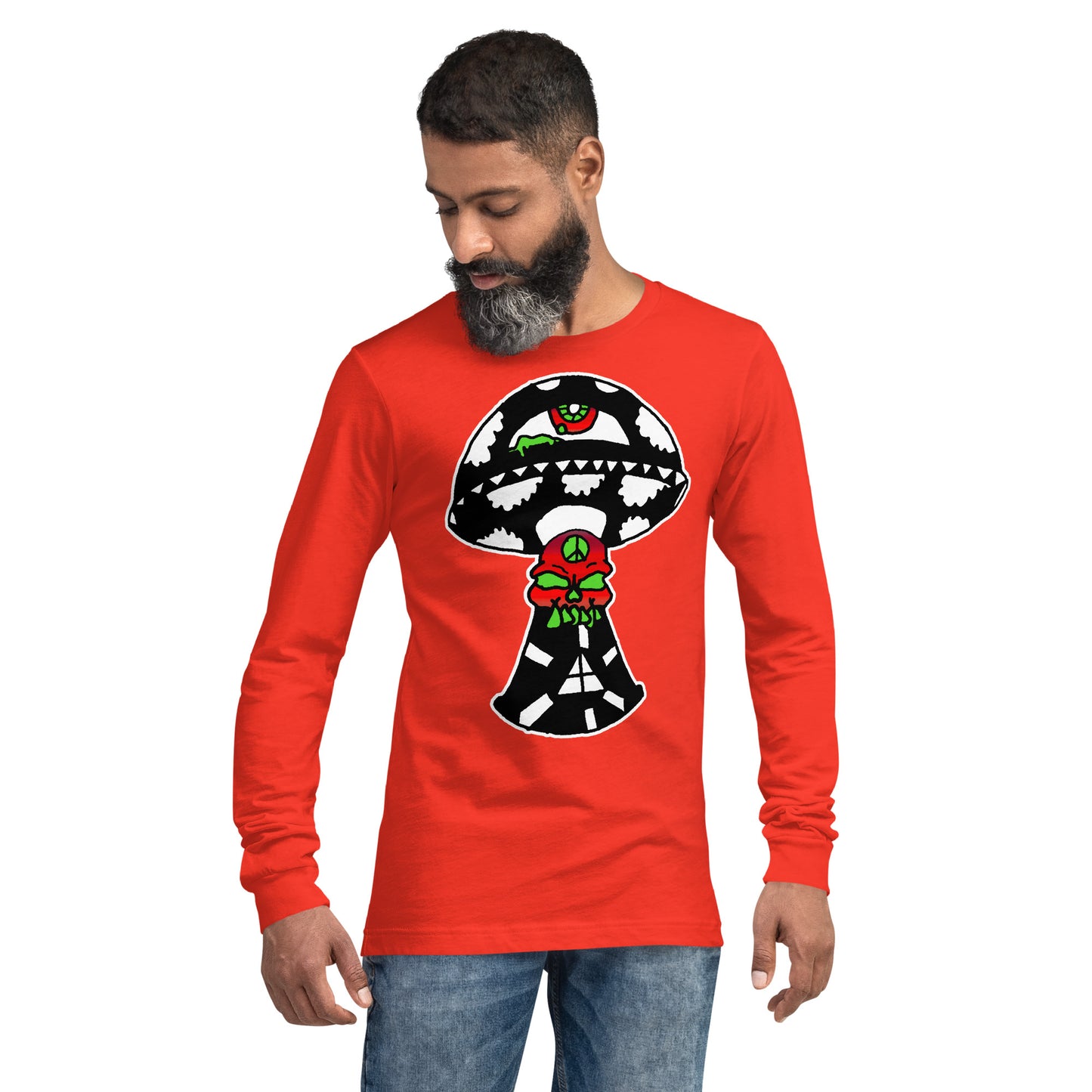 Black and White Skull Shroom Unisex Long Sleeve Tee