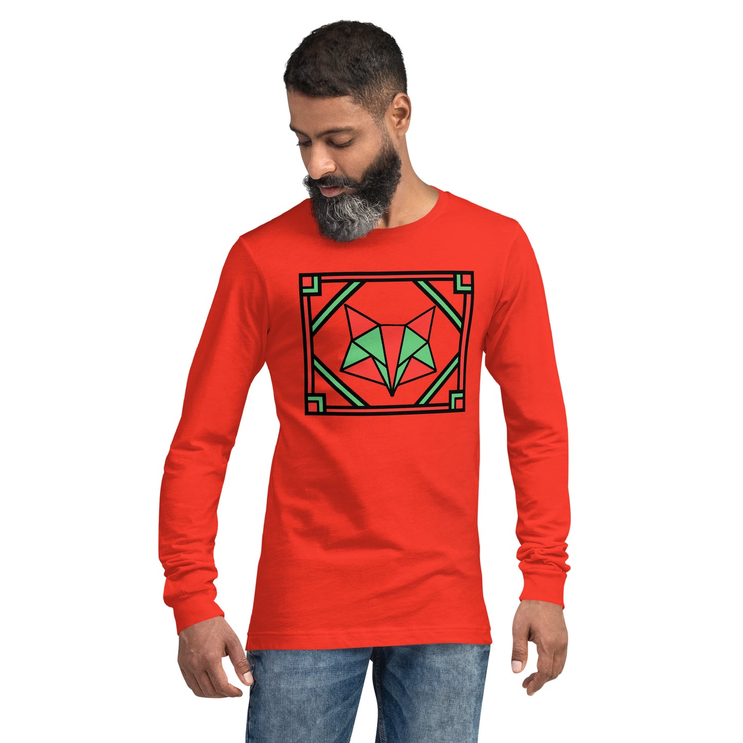 Red and Green Box Fox Unisex Long Sleeve Tee