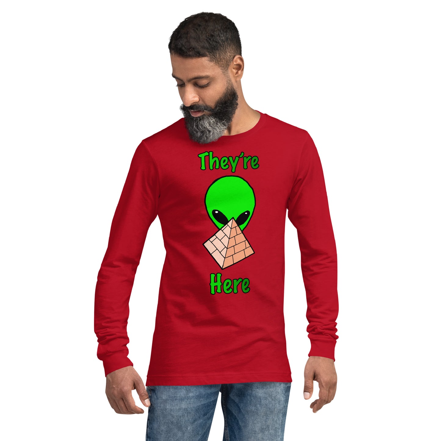 Green Alien Pyramid Unisex Long Sleeve Tee