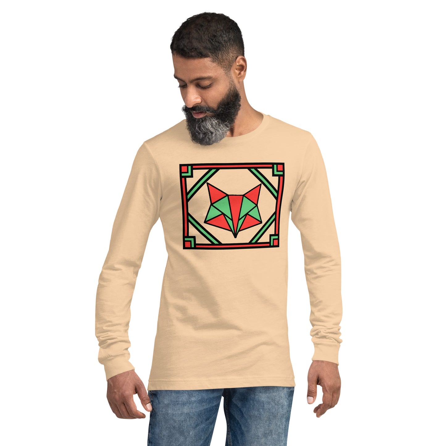 Red and Green Box Fox Unisex Long Sleeve Tee