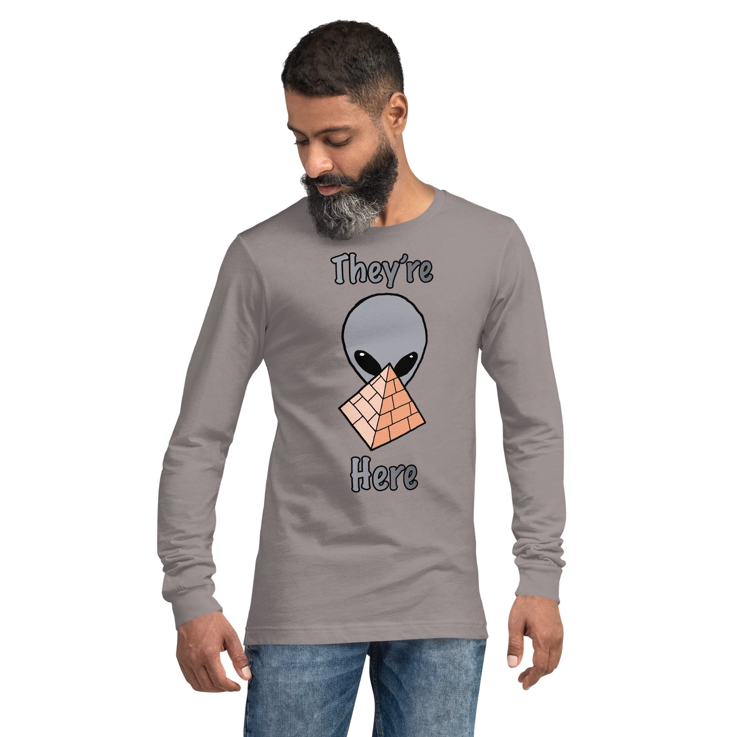 Gray Alien Pyramid Unisex Long Sleeve Tee