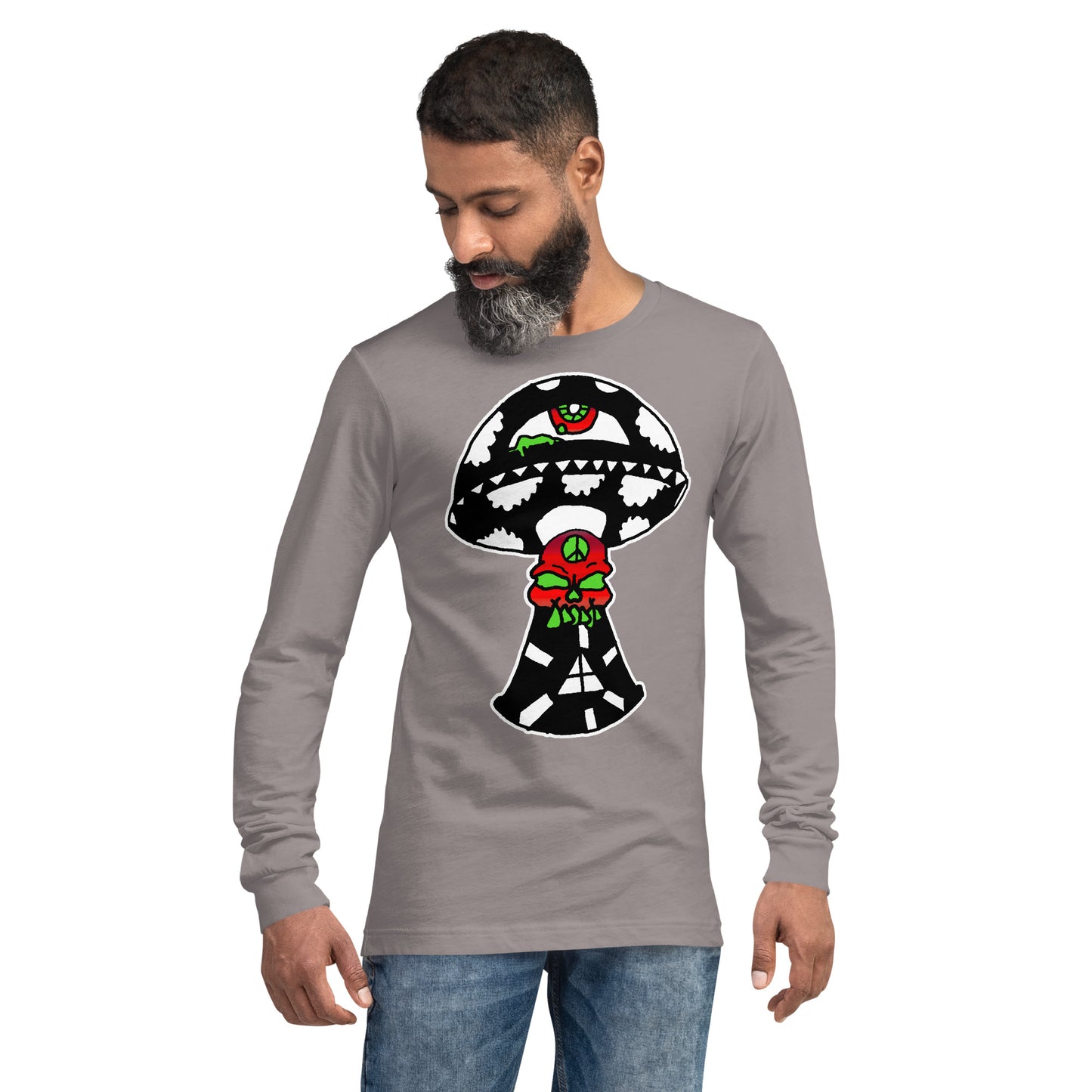 Black and White Skull Shroom Unisex Long Sleeve Tee