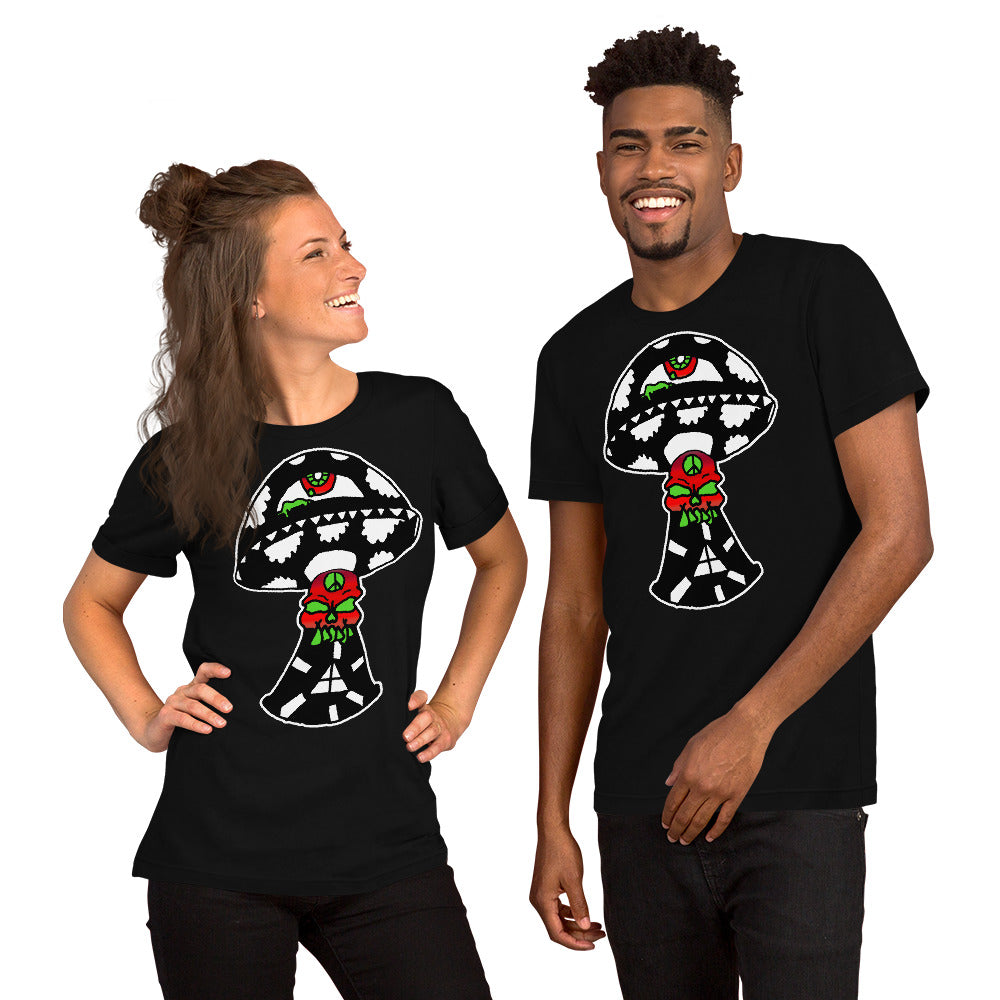 Black and White Skull Shroom Short-Sleeve Unisex T-Shirt